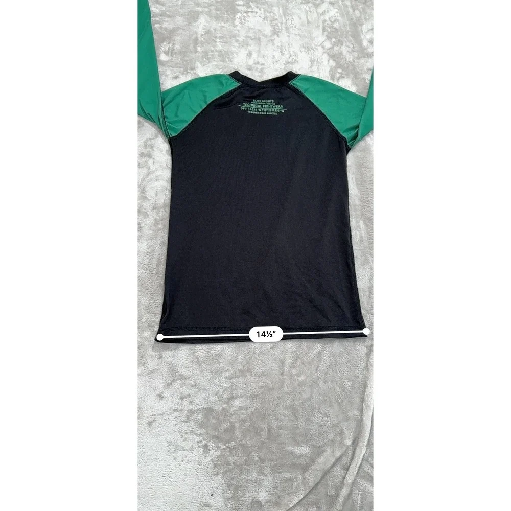 Elite Sports Kids'‎ Jiu Jitsu BJJ Rash Guard, Long Sleeve Green Black  EUC
